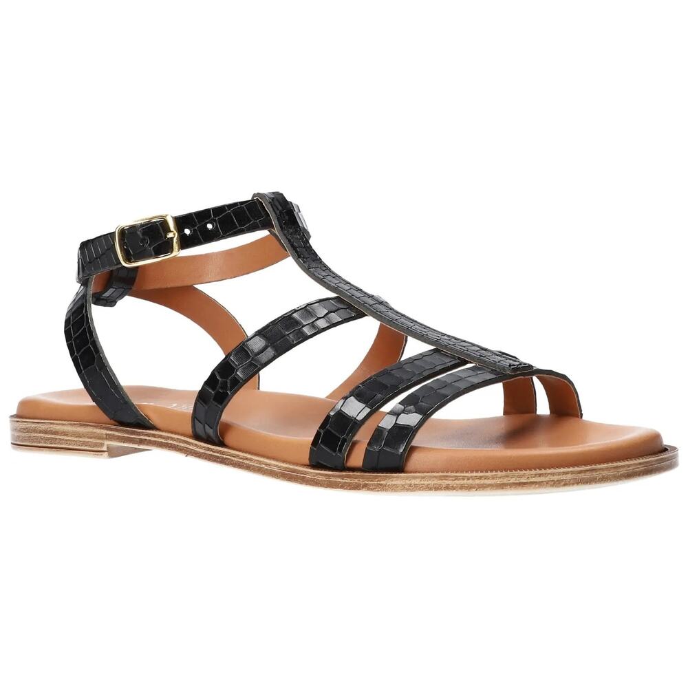 Bella Vita Women Slingback Ankle Strap Sandal Ira-Italy Size US 7.5M Black Croco - Picture 1 of 7